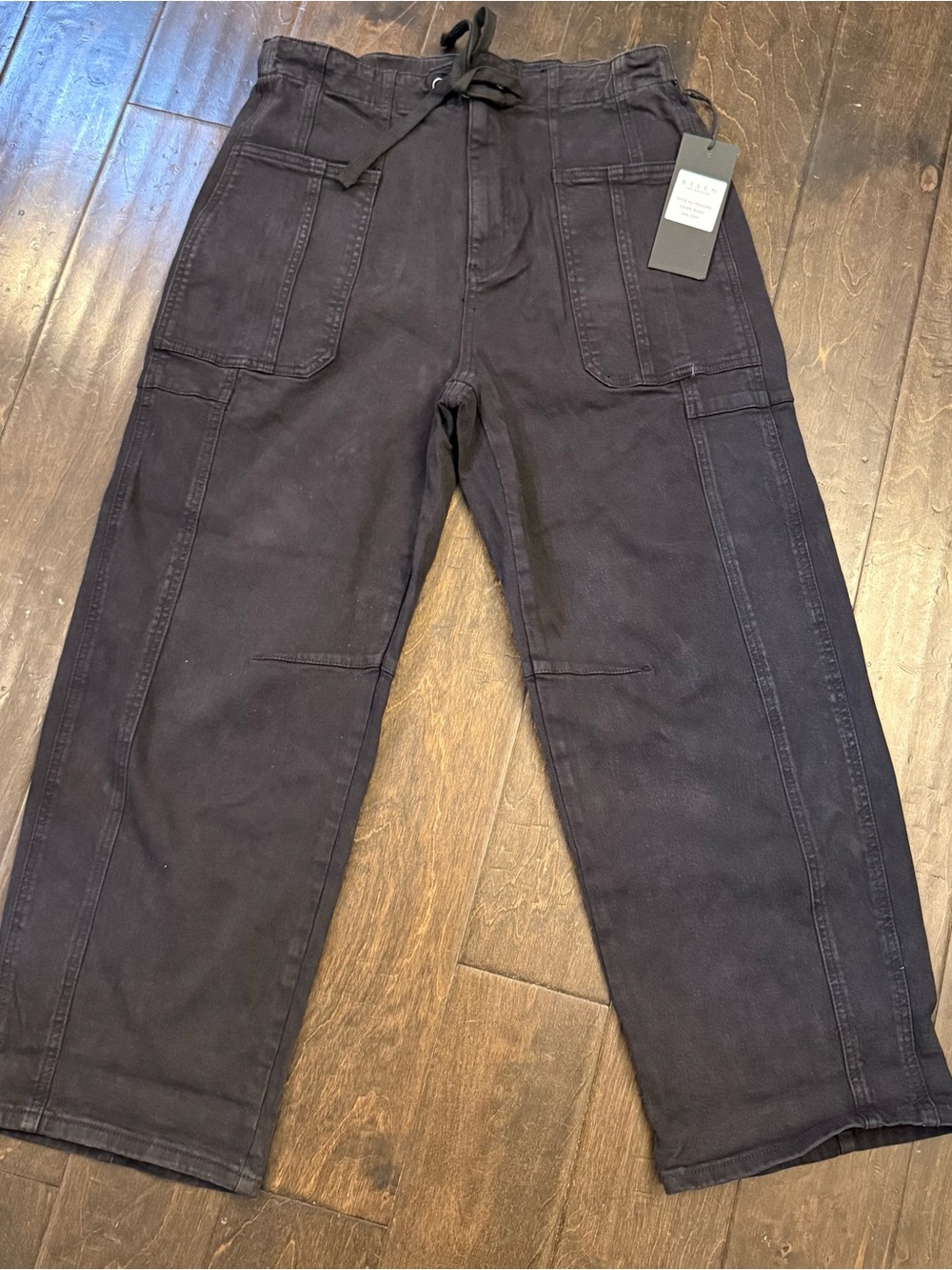 Risen Black Cargo Pants Wide Leg Utility No Button Size 9/29 Casual